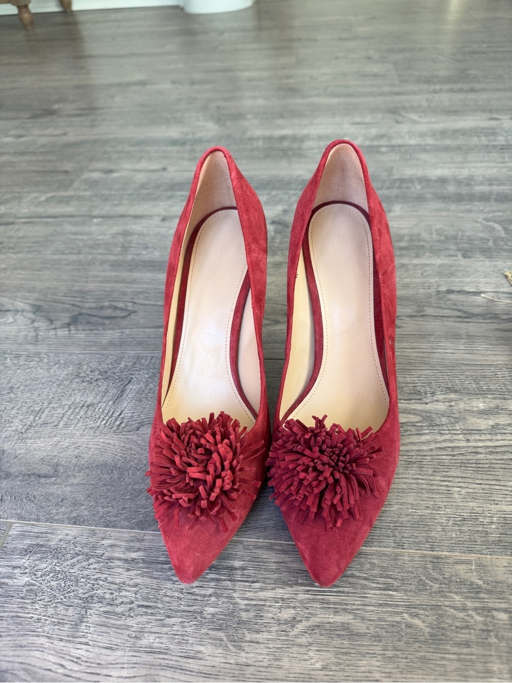 Michael Kors Red Suede Pointed-Toe Pom Pom Pumps